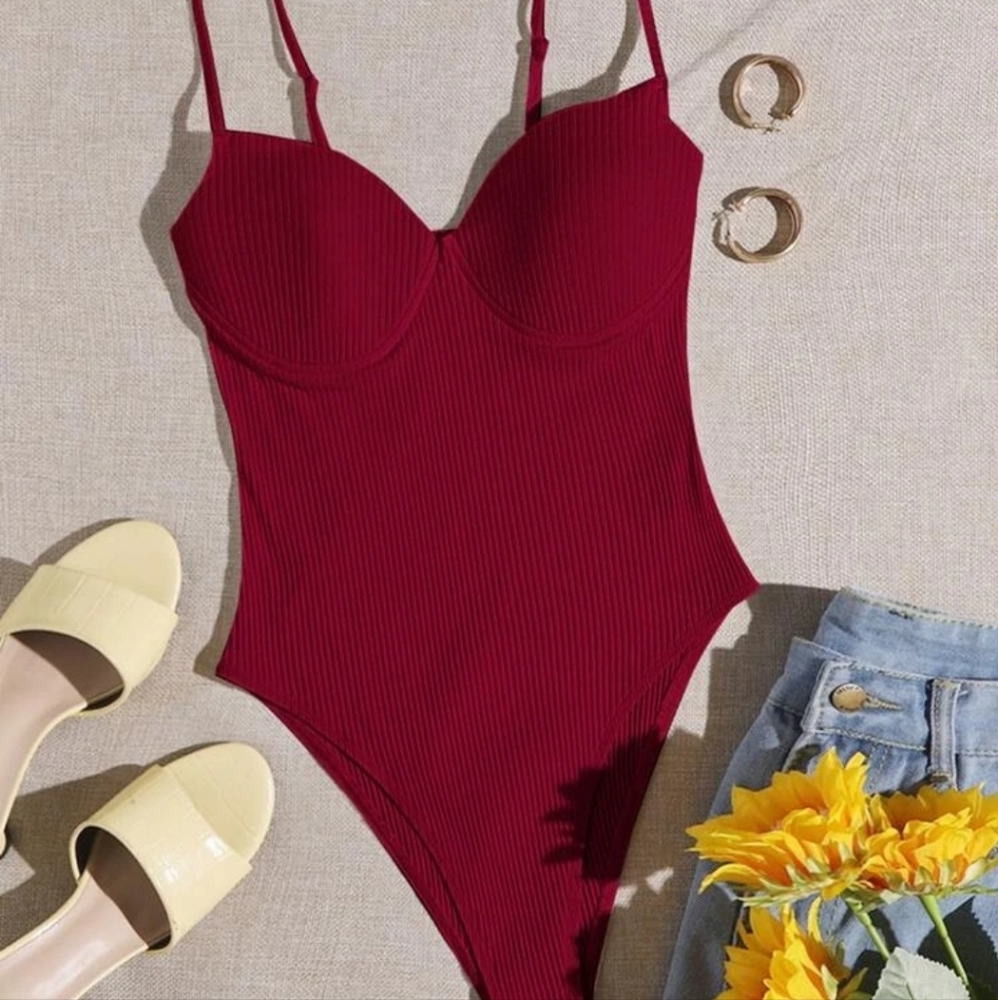 Bustier Rib-Knit Solid Cami Bodysuit